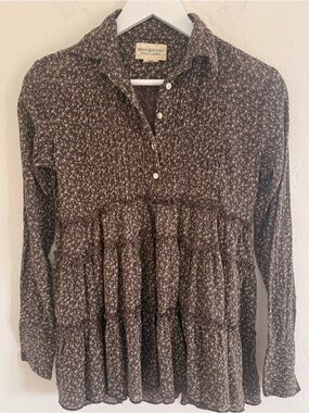 Denim & Supply Ralph Lauren Brown Floral Tiered Button-Up Tunic